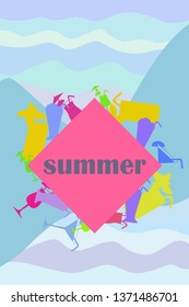 Summer card with cocktails. Beach holiday. Vector background.