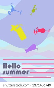 Summer card with cocktails. Beach holiday. Vector background.