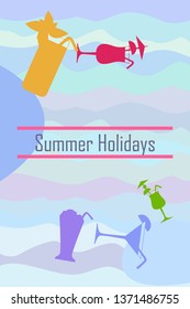 Summer card with cocktails. Beach holiday. Vector background.