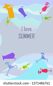 Summer card with cocktails. Beach holiday. Vector background.