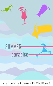 Summer card with cocktails. Beach holiday. Vector background.