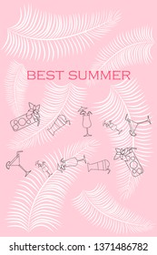 Summer card with cocktails. Beach holiday. Vector background.