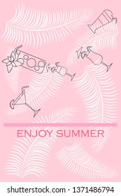 Summer card with cocktails. Beach holiday. Vector background.
