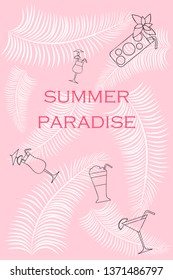 Summer card with cocktails. Beach holiday. Vector background.