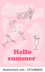 Summer card with cocktails. Beach holiday. Vector background.
