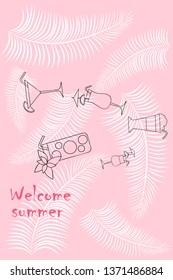 Summer card with cocktails. Beach holiday. Vector background.