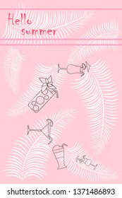 Summer card with cocktails. Beach holiday. Vector background.