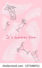 Summer card with cocktails. Beach holiday. Vector background.