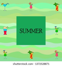 Summer card with cocktails. Beach holiday. Vector background.