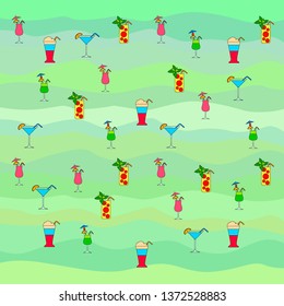Summer card with cocktails. Beach holiday. Vector background.