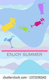 Summer card with cocktails. Beach holiday. Vector background.