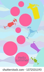 Summer card with cocktails. Beach holiday. Vector background.