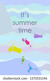 Summer card with cocktails. Beach holiday. Vector background.