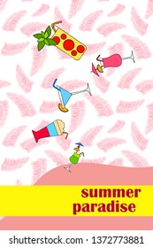 Summer card with cocktails. Beach holiday. Vector background.