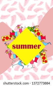 Summer card with cocktails. Beach holiday. Vector background.