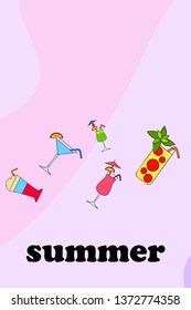 Summer card with cocktails. Beach holiday. Vector background.