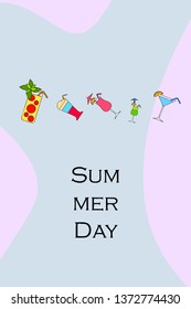 Summer card with cocktails. Beach holiday. Vector background.