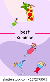 Summer card with cocktails. Beach holiday. Vector background.