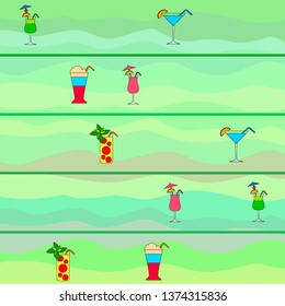 Summer card with cocktails. Beach holiday. Vector background.