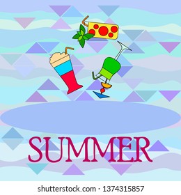 Summer card with cocktails. Beach holiday. Vector background.