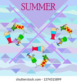 Summer card with cocktails. Beach holiday. Vector background.