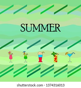 Summer card with cocktails. Beach holiday. Vector background.