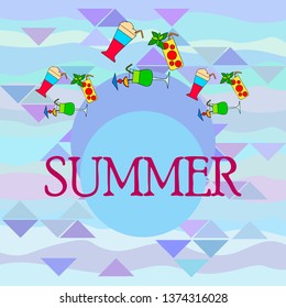 Summer card with cocktails. Beach holiday. Vector background.