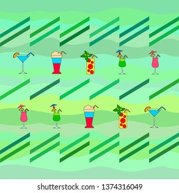 Summer card with cocktails. Beach holiday. Vector background.