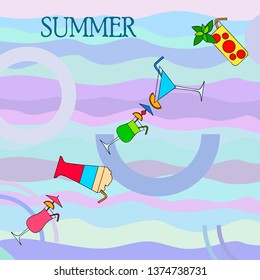 Summer card with cocktails. Beach holiday. Vector background.