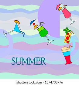 Summer card with cocktails. Beach holiday. Vector background.