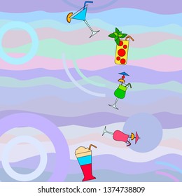 Summer card with cocktails. Beach holiday. Vector background.