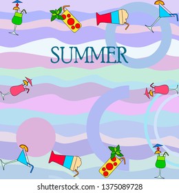 Summer card with cocktails. Beach holiday. Vector background.