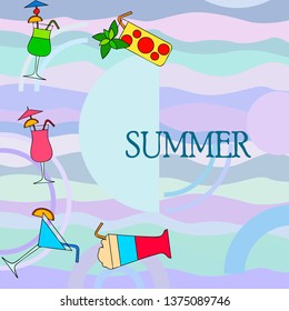 Summer card with cocktails. Beach holiday. Vector background.