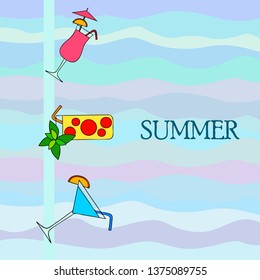 Summer card with cocktails. Beach holiday. Vector background.