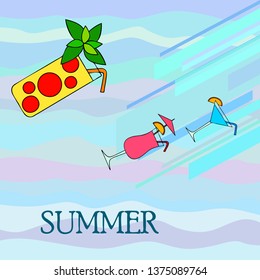 Summer card with cocktails. Beach holiday. Vector background.