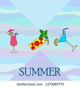 Summer card with cocktails. Beach holiday. Vector background.