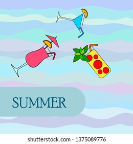 Summer card with cocktails. Beach holiday. Vector background.