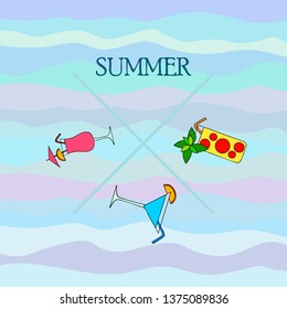 Summer card with cocktails. Beach holiday. Vector background.