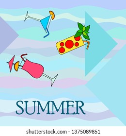 Summer card with cocktails. Beach holiday. Vector background.