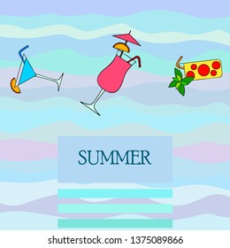 Summer card with cocktails. Beach holiday. Vector background.