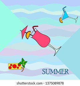 Summer card with cocktails. Beach holiday. Vector background.