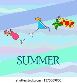 Summer card with cocktails. Beach holiday. Vector background.