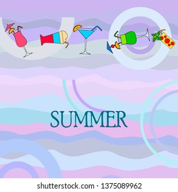 Summer card with cocktails. Beach holiday. Vector background.