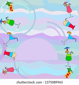 Summer card with cocktails. Beach holiday. Vector background.