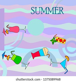 Summer card with cocktails. Beach holiday. Vector background.