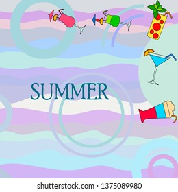 Summer card with cocktails. Beach holiday. Vector background.