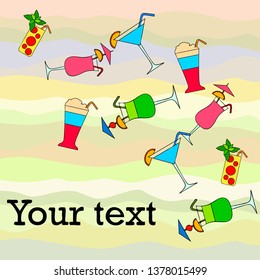 Summer card with cocktails. Beach holiday. Vector background.