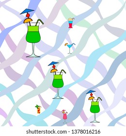 Summer card with cocktails. Beach holiday. Vector background.