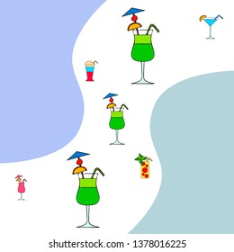 Summer card with cocktails. Beach holiday. Vector background.