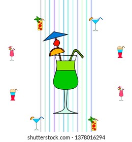 Summer card with cocktails. Beach holiday. Vector background.